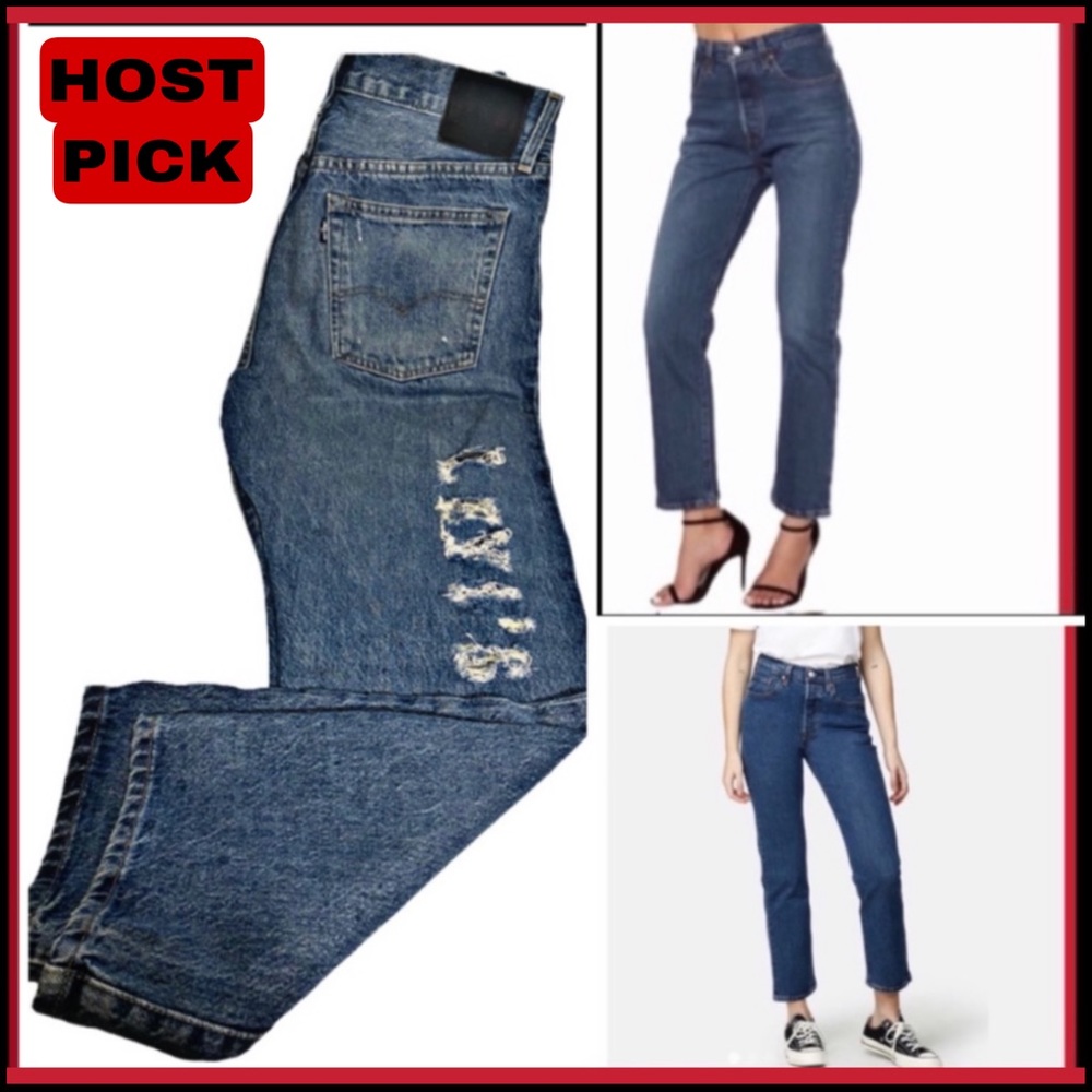 LEVI’S  Embossed High Waisted 501 Crop Jea…